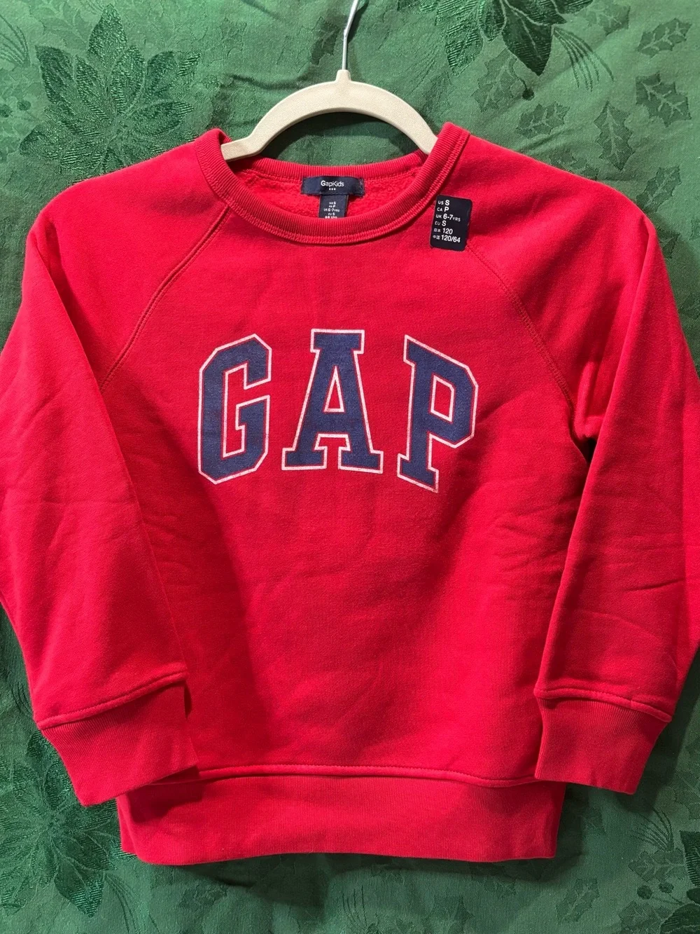 GAP Kids Bright Red Crewneck Sweatshirt with Navy Logo, Boys, Size-Small, NWT